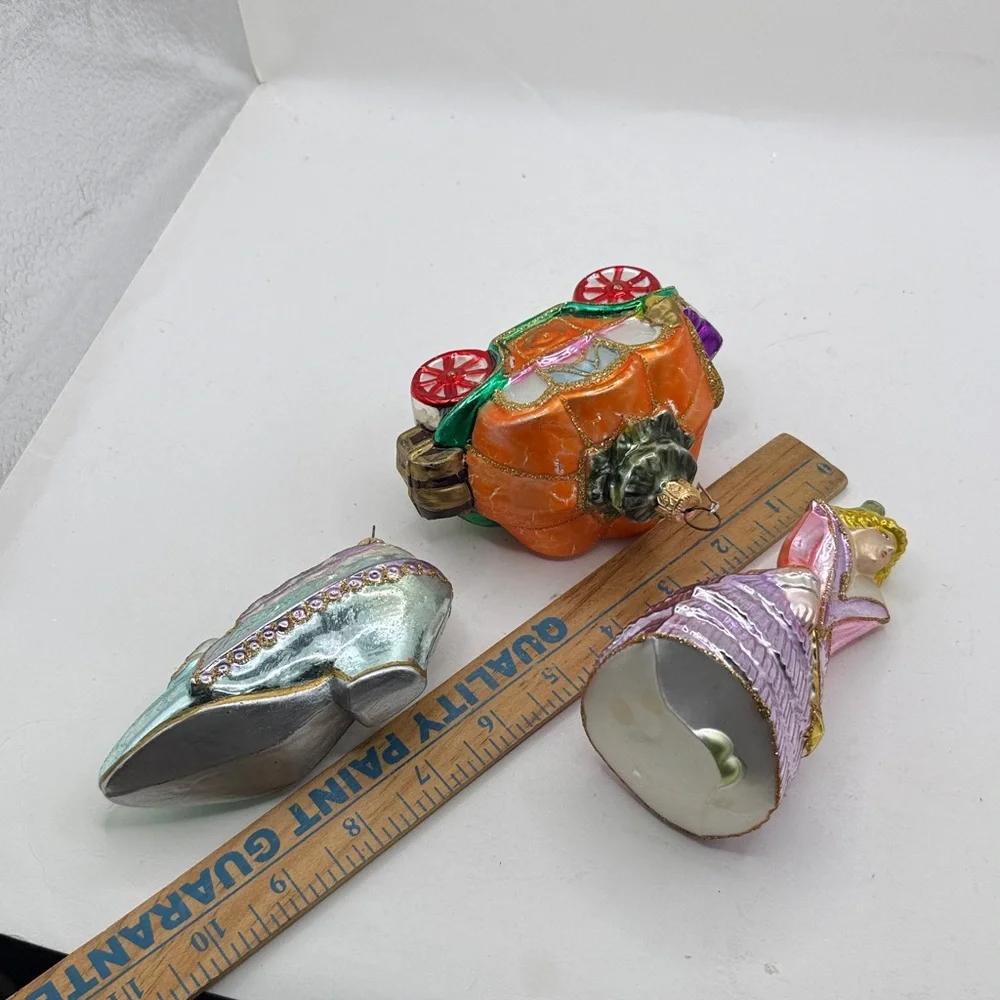 Vtg Polonaise Kurt Adler Cinderella Set 3 Glass Ornaments Christmas Collectible